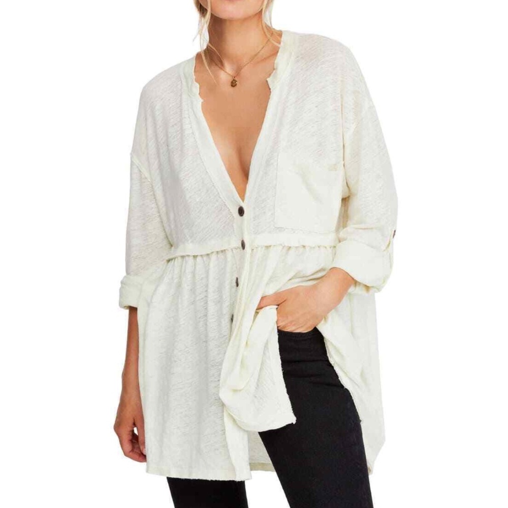 WE THE FREE - Jolin Button Front Long Sleeve Tunic Top Ivory White - Medium